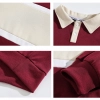 autumn Europe style pathwork women men tshirt polo shirt working wear