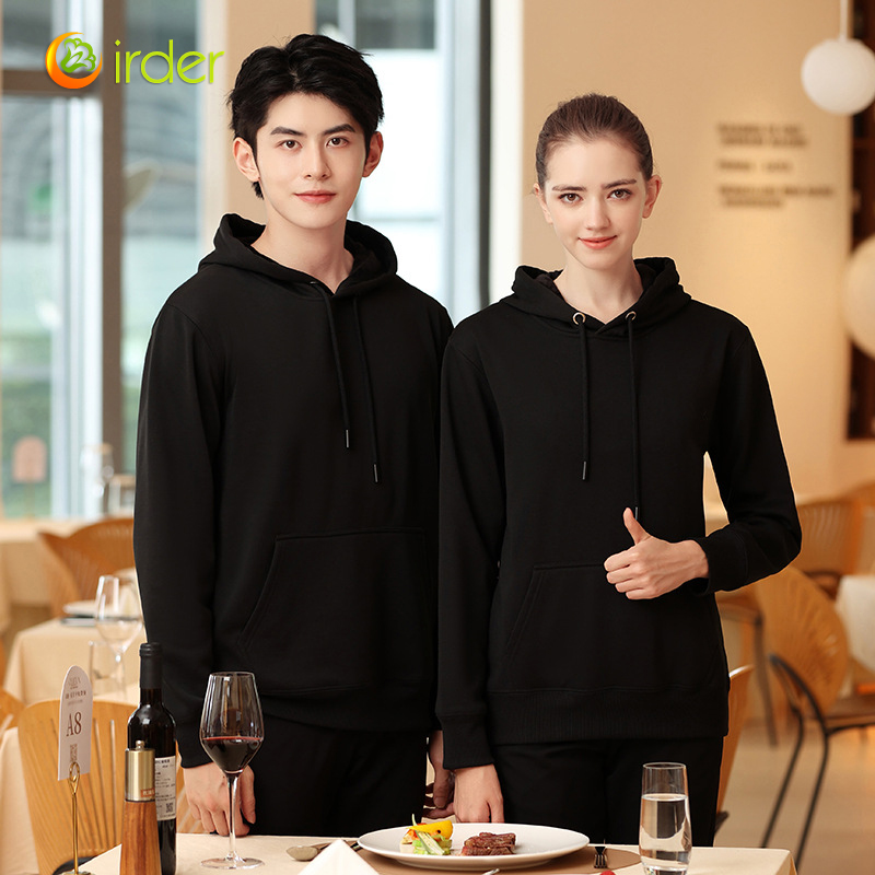 Amercia fashion restaurant waiter uniform hoodie thicken OEM logo