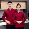 simple classic double breasted wine color chef jacket work uniform