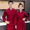simple classic double breasted wine color chef jacket work uniform