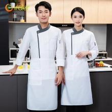 gray collar chef jacket uniform for restaurant kitchen staff