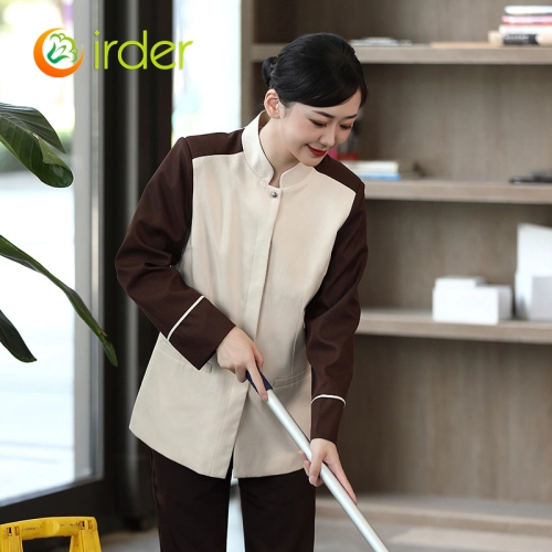 2025 patchwork dual color hotel housekeepin staff uniform blouse jacket