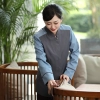 2022 patchwork dual color hotel housekeepin staff uniform blouse jacket