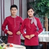 aututmn winter long sleeve stripes collar waiter blouse jacket uniform with apron