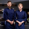 Europe style double breasted side open chef jacket coat both for women men Color Navy Blue