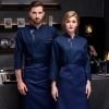 France design side open button less chef women jacket coat working wear Color Navy Blue