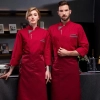 fashion design side open restaurant chef women jacket coat working wear Color Red