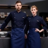 light blue bakery food restaurant chef coat men women chef jacket uniform Color Navy Blue