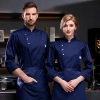 2023  restaurant  Bread store chef coat head chef jacket uniform side open Color Navy Blue